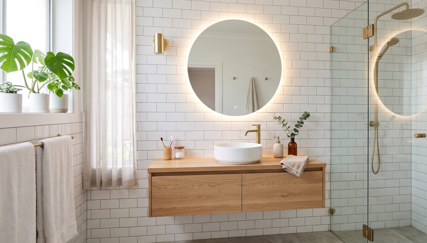 Salle de bains avec faïence et meuble vasque, Paris 17e